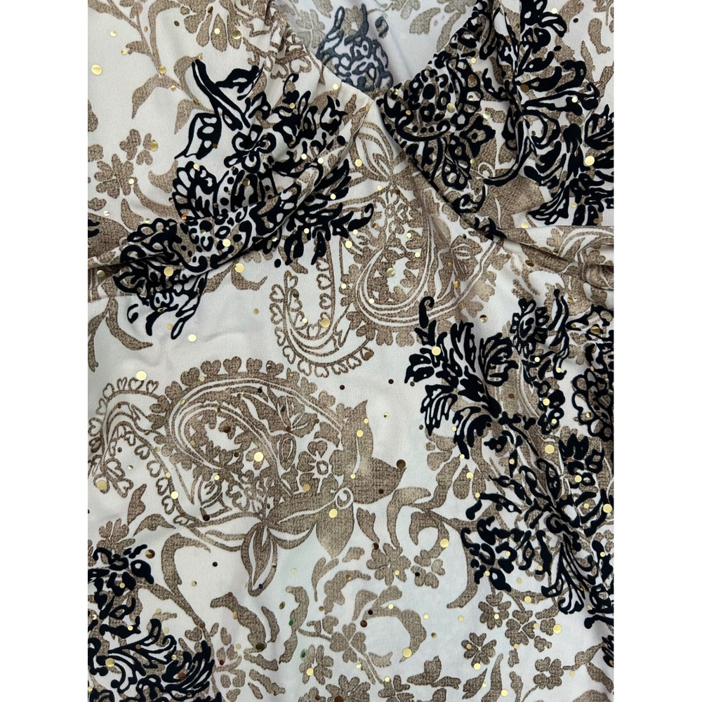Womens Large Paisley Sequin babydoll Top Black Tan Sleeveless Tie Back L boho - Picture 4 of 7